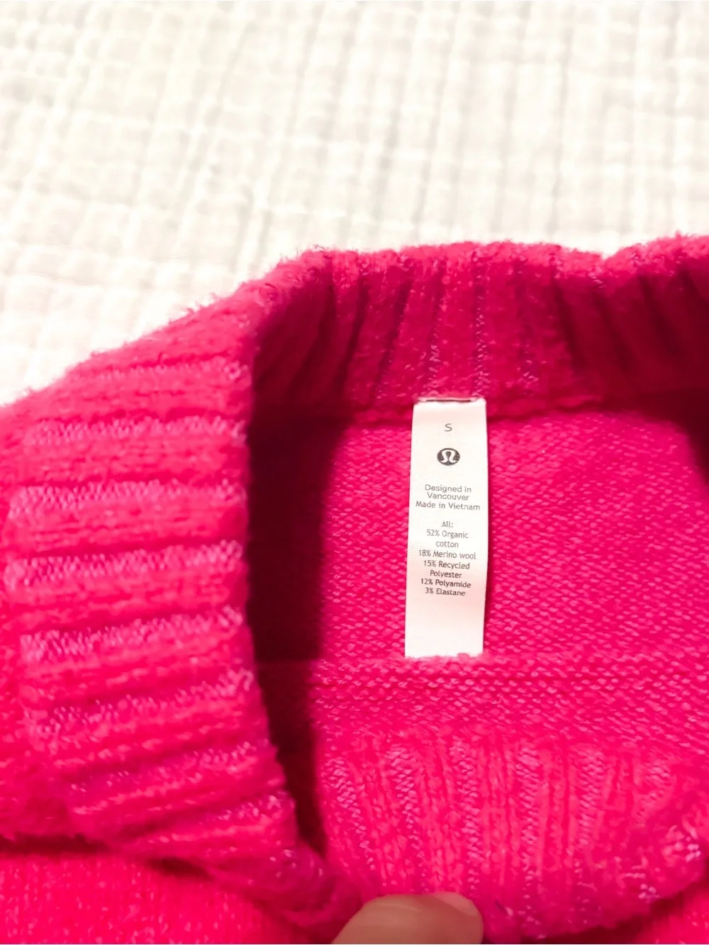 Lululemon Sonic Pink Brushed Cotton Merino Wool Sweater size Small